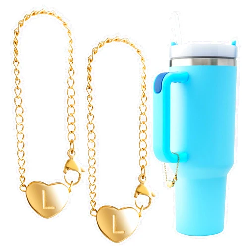 TPPICK 2PCS Letter Charm Accessories for Stanley Cup, Name ID Letter Handle Charm For Stanley/Simple Modern Tumbler, Heart Shape Initial Identification Charms
