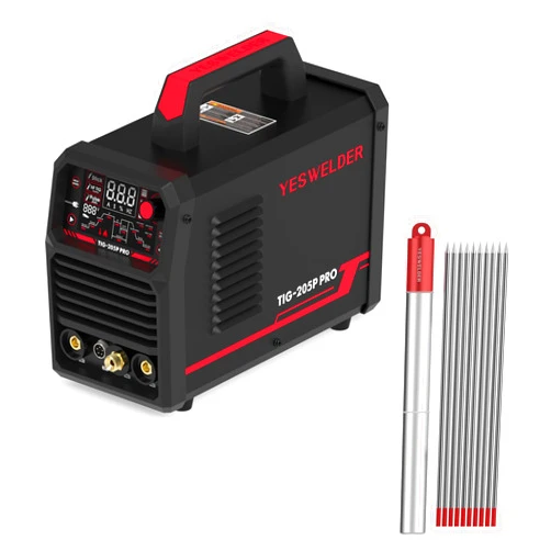 YESWELDER TIG Welder With Pulse 205Amp Large LED Display, STICK/DC TIG/PULSE TIG 3 In 1 & TIG Tungsten Electrode Pre-Sharpened Welding Tungsten Rod 2% Thoriated 1/8