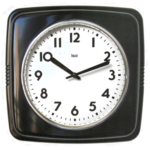 BAI Square Retro Wall Clock, Black, Large