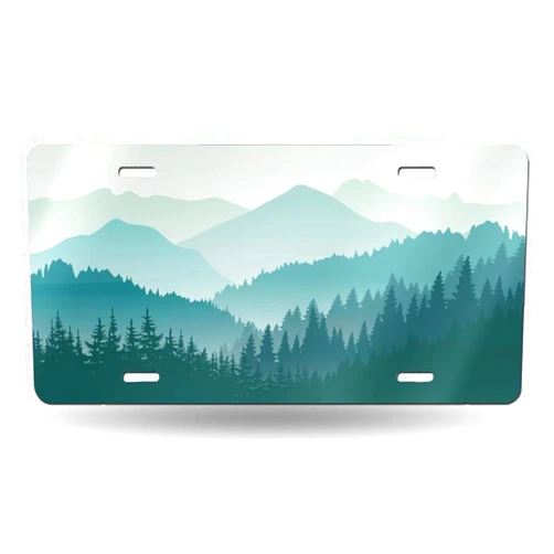 HANGWWZQ Beautiful Green Mountain Landscape License Plate Cover Decorative Car Front License Plate Novelty Aluminum Car Plate Vanity Tag 6×12 Inch - 4 Holes