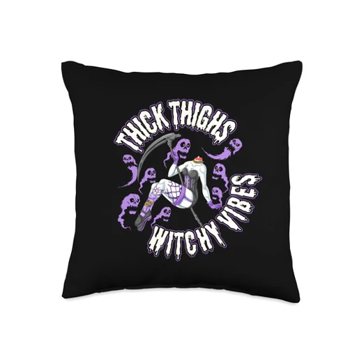 Alt Girl Aesthetic for Thick Thighs Women Thick Thighs Vibes Halloween Costume Witchy Women Throw Pillow, 16x16, Multicolor