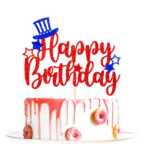 Yotawebery 4th of July Happy Birthday Cake Topper, Patriotic Fourth Decorations, Happy Birthday America, Independence Day Memorial Patriotic Birthday Party Decorations Glitter