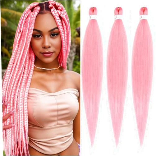 Zoewan Pink Braiding Hair Pre stretched 30 Inch 3 Packs Pre stretched Braiding Hair Ago Yaki Texture Synthetic Hair Extension Itch Free Hot Water Setting(30