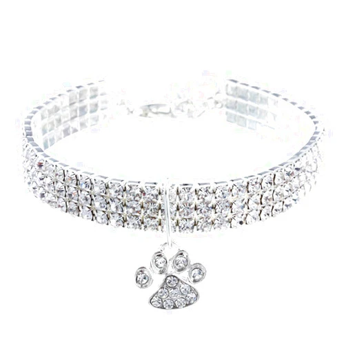 RayMinsino Pet Collar with Diamonds, Adjustable Crystal Diamond Elastic Heart Claw Pendant Wedding cat and Dog Small pet Necklace Jewelry