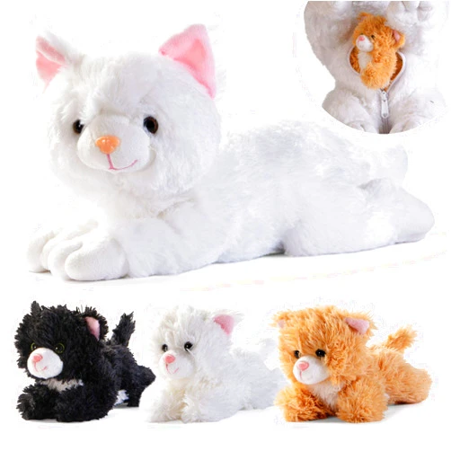 PREXTEX Plush Cat Toys Stuffed Animal w/ 3 Cats Baby Stuffed Animals - Big Cat Zippers 3 Little Plush Baby Kittens - Cat Plush Toys for Kids 3-5 - Cat Stuffed Animals & Kitten Toy -Gift for Cat Lovers