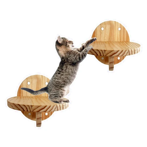 Clyairmao 2 Set Cat Wall Shelves,Wood Cat Wall Climbing Steps - Cat Wall Ladder Stairs,Wall Mounted Cat Climbing Step Cat Wall Shelf Cat Climber Solid Wood Cat Climbing Shelf for Indoor Playing Lounging (2 Set)