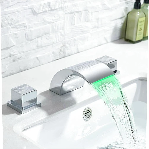 YAGATAP Chrome Bathroom Sink Faucet 3 Hole 2 Handle Knobs Waterfall Spout Vanity Basin Mixer Tap Upwards Widespread Bathtub Filler Faucet…