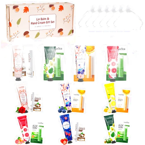 SUPERSUN Lip Balm And Hand Cream Gift Set For Women,6 Natural Lip Balm Bulk + 6 Organza Bags + 6 Hand Lotion For Women, Christmas Gifts Stocking Stuffers Teacher Appreciation Mothers Day Gifts Thank You Gifts