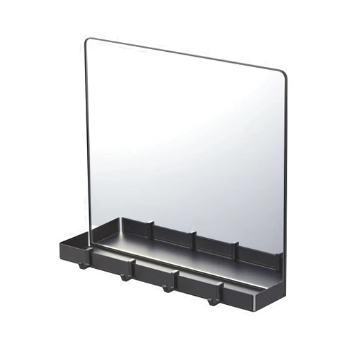 Yamazaki Home Tower Magnetic Mirror & Entryway Storage Rack for Steel Front Doors Or Refrigerators with Tray & Hooks for Keys Or Bags - Glass -