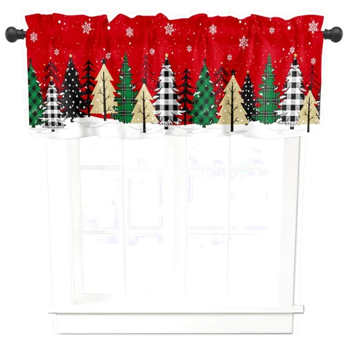 Futuregrace Christmas Tree Valance Curtain Red Kitchen Window Curtain Winter Snowflae Short Curtain Rod Pocket Drapes Window Treatment Valance for Living Room Bedroom Bathroom Xmas Decor 54x18in 1 Panel