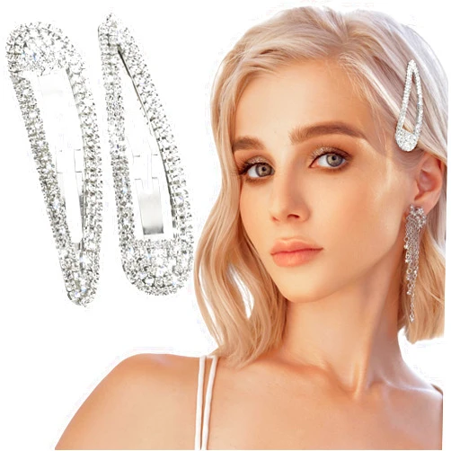 WLLHYF 2Pcs Rhinestone Hair Clips Metal Snap Hairpins Bling Crystal Hair Barrettes Glitter French Barrettes Duckbill Hair Pin Hair Decorative Party Valentine's Day Hair Accessories for Women Girls