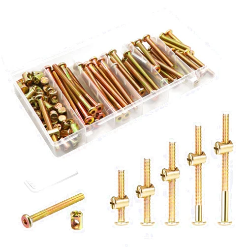 ALLWIN Crib Screws Hardware Replacement Kit - 24 Set Baby Bed Frame Bolts &Barrel Nuts Set, M6x40mm/ 50mm/ 60mm/ 70mm/ 80mm Hex Drive Socket Cap Screws Barrel Nuts