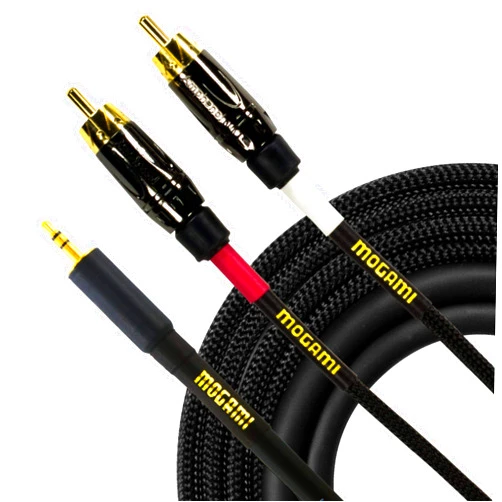 Mogami GOLD 3.5-2RCA-20 Stereo Audio Y-Adapter Cable, 3.5mm TRS Plug to Dual RCA Plugs, Gold Contacts, Straight Connectors, 20 Foot