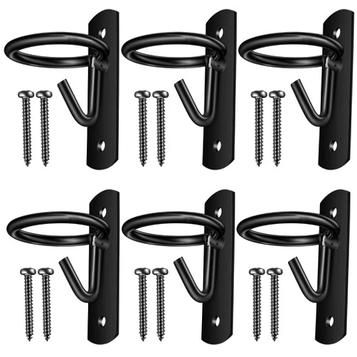 Dunzy 6 Pcs Bucket Hooks for Horses Equestrian Bucket Hook Metal Water Bucket Hangers Horse Stalls Feed Bucket Barn Farmhouse Supplies (Black)