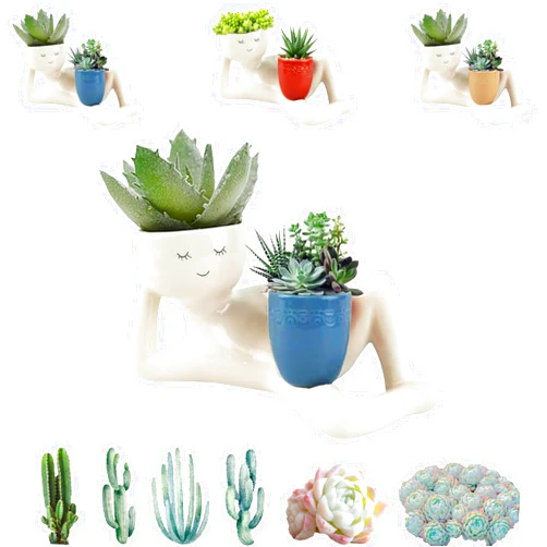 Trqups Lazy Guy Planter,Succulent Planters Lying Down Resin,Lazy Little Character Flowerpot,Lying Down Double Flower Pot,Unique Lying Down Figure Garden Decor,for Succulents Cactus Home Garden Décor