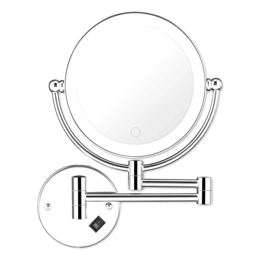 BRIGHTINWD 5X LED Wall Mounted Makeup Mirror with Dimmable Lights and Switch Magnifying Wall Bathroom Mirror Touch Screen Power by Plug