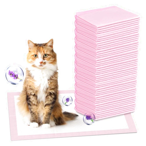 MKOBAT 50 Count Cat Litter Pads 16.9 x 11.4 Inch Lavender Scented Pink Pee Pads for Cats Super Absorbent Leak-Proof Cat Pad Refills for Tidy Cats Breeze Litter System