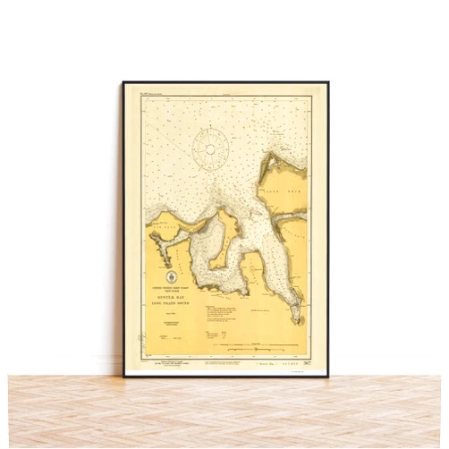 MG Global Wrapped Gift | Nautical Chart Poster Oyster Bay NY 1916 Long Island Sound Harbors 367 | 11x17 12x18 16x24 24x36 Historical Unframed Print Wall Art | Vintage Antique Rustic Home Office Decor