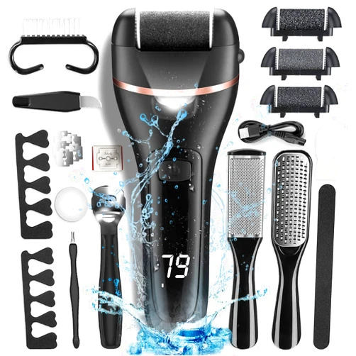 OTAZWA Electric Callus Remover for Feet with Rechargeable Waterproof 19 in 1 Professional Pedicure Kit,Foot Care Tools Wet & Dry Foot File For Dead Skin&Cracked Heel or Rough Hand With 3 Roller Heads 2 Speed