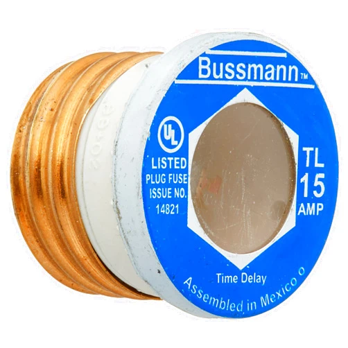 Bussmann BP/TL-15 15 Amp Time Delay, Loaded Link Edison Base Plug Fuse, 125V UL Listed Carded, 3-Pack