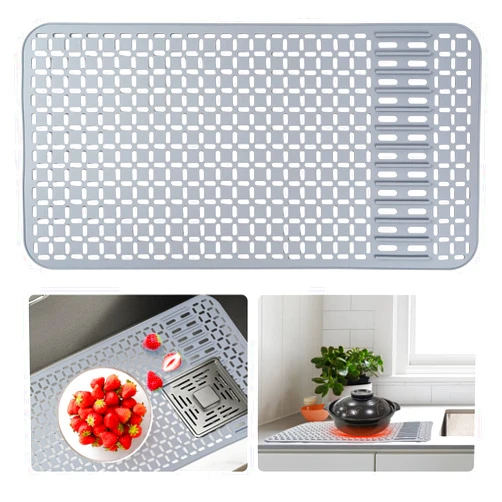 Sentoda Silicone Sink Mat 26''x14'' Kitchen Sink Protector Mat With DIY Drain Hole, Grey Farmhouse Silicone Sink Mat Protector 1pcs Kitchen Sinks Accessories