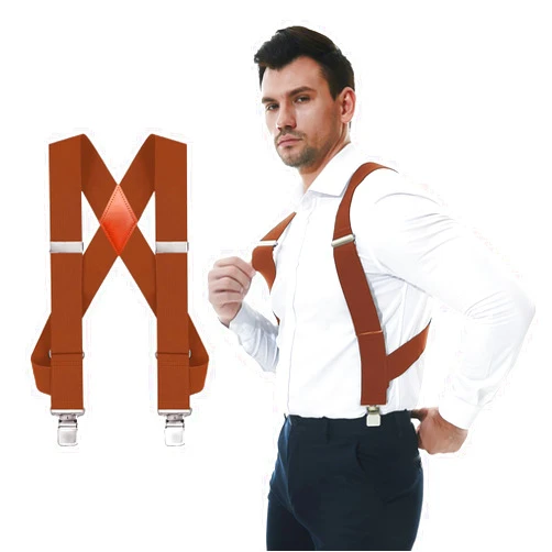 QCWQMYL Men's Side Clip Suspenders 2'' Wide Heavy Duty Clips Elastic Straps Trucker Style Suspenders for Men Big and Tall