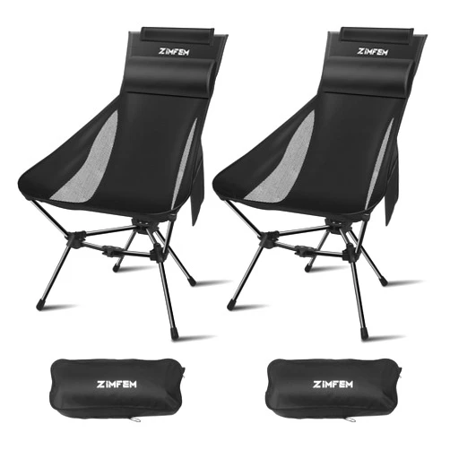 ZIMFEM Camping Chairs, Portable Camping Chair with Headrest and Storage Bag, Lightweight Foldable Chairs for Outside Camping, Hiking, Travel, Beach, and Sports(Two Pack)