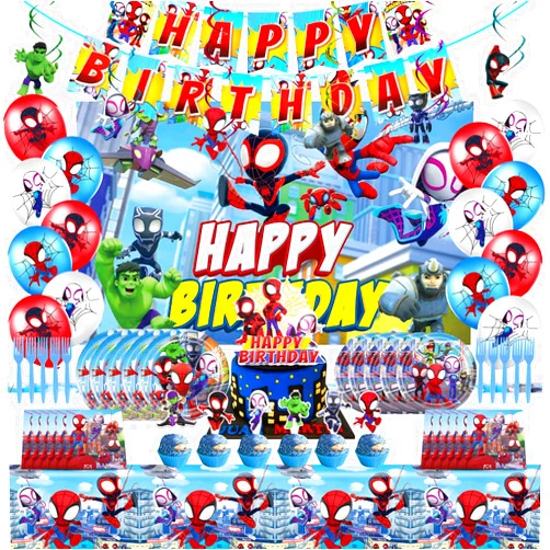 MAYJAI Spidey and His Amazing Friends Birthday Party Supplies, Superhero Birthday Party Decorations Theme, Include Happy Birthday Banner, Hanging Swirl, Backdrop, Tablecloth, Birthday Party For Kids