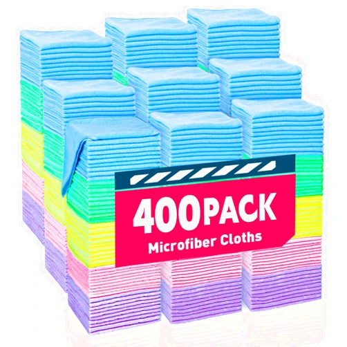TEAWOO Microfiber Cleaning Cloths-400 Pack, Microfiber Towels Bulk, Microfiber Towels for Cars, Cleaning Rags 5 Colors Assorted (12x12 inches)