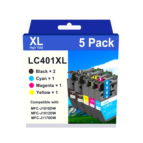 WORTHDO LC401XL 5-Pack Ink Cartridges Compatible for Brother LC401XL LC401 XL High Yield Work with Brother MFC-J1010DW MFC-J1012DW MFC-J1170DW Printer (2 Black & CMY)