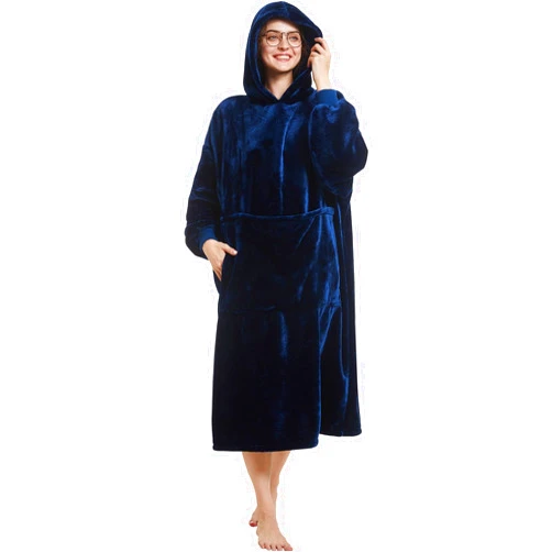Aemilas Long Wearable Blanket Hoodie - Cozy Warm Blanket Sweatshirt as Gifts for Men Boyfriend Dad, Thick Flannel Hooded Blanket With Giant Pocket(Navy)