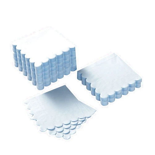 BEFORYOU 100 Pack Cocktail Napkin 2-Ply Scalloped Edged Dessert Napkins Folded 5 x 5 Inches Disposable Napkins for Dinner Wedding Birthday Party Bridal Anniversary Reception Event (Light Blue)