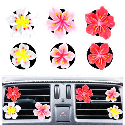 Alrhso 6Pcs Flower Air Freshener Car Clips Cute Pink Car Accessories Vent Clips Pink Cherry Cars Accessories for Interior Aesthetic Decorations Peach Blossom Cars Decor