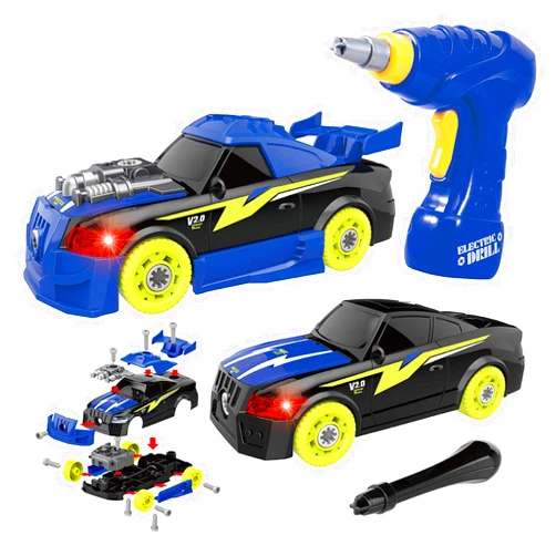 GILOBABY 26 Pieces Take Apart Toys for Boys, Racing Car with Electric Drill, Sounds & Lights, Building Stem Toys for Kids, Gifts for 3 4 5 Year Old Boys Learning Educational Toys