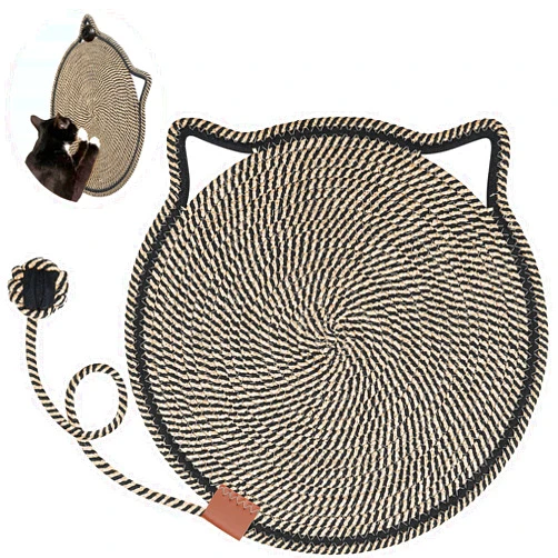 Letalong Cat Scratcher Mat, Natural Cotton Rope Cat Scratch Pad, 15.7'' Round Horizontal Floor Cat Scratching Pads for Indoor Cats, Cat Furniture Protector for Wall, Couch, Carpets, Sofas