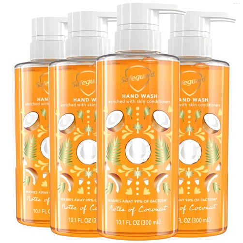 Safeguard Liquid Hand Soap, Micellar Deep Cleansing, Washes Away 99% Bacteria, Made with Natural Moisturizers, Enriched with Skin Conditioners, PH Balanced, Coconut Scent 10.1 oz (Pack of 4)