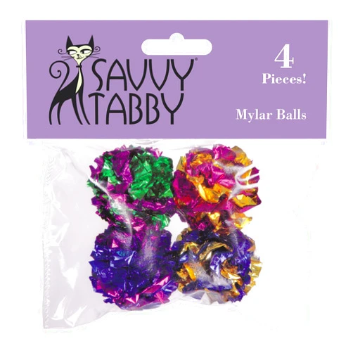 SAVVY TABBY Mylar Balls Cat Toys, 4-Packs