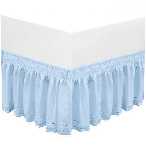 QSY Home Wrap Around Elastic Eyelet Bed Skirt Dust Ruffle (Light Blue, Embroidery-Twin/Full-14 1/2 Inch Drop)