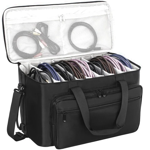AKOZLIN Large Travel Gig Band Cable File Bag With Detachable Dividers,DJ Cord Organizer Case for Laptop,DJ Gear,Sound Instrument and Musician Accessories