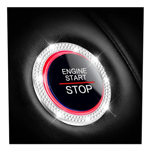 AUKEPO Car Bling Crystal Rhinestone Engine Start Ring Decals, 2 Pack Car Push Start Button Cover/Sticker, Key Ignition Knob Bling Ring, Sparkling Car Interior Accessories for Women (Silver)