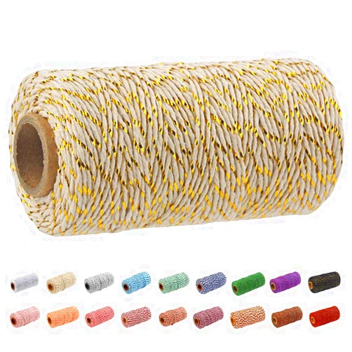 AMZWUS Twine String, 328 Feet Natural Bakers String for Arts and Crafts Christmas Gift Wrapping Kitchen(Beige and gold)