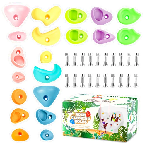 TOPNEW 20PC Kids Climbing Holds, Climbing Rocks for Play Set, Swingset - Adult Rock Wall Holds with Mounting Hardware for Indoor Outdoor Climbing Wall, Pastel Color
