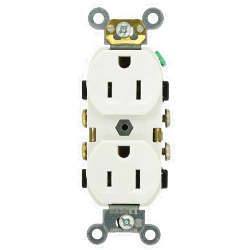 Leviton CR15-W 15-Amp, 125-Volt, Narrow Body Duplex Receptacle, Straight Blade, Commercial Grade, Self Grounding, Side Wired, White