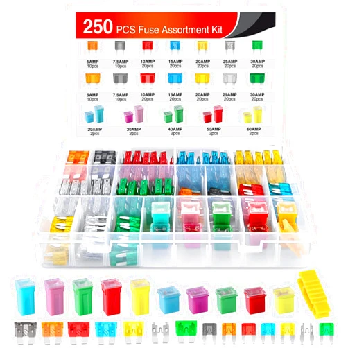 Nilight Blade Jcase Car Fuse Assortment Kit 5A 7.5A 10A 15A 20A 25A 30A Standard Mini Fuses 20A 30A 40A 50A 60A Low Tall STD Profile Fuses for Car Truck, 2 Years Warranty, 250PCS Fuses + Box fuses
