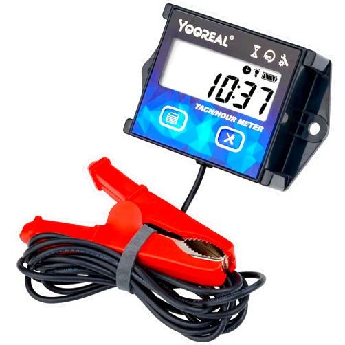 YOOREAL Digital Tachometer Hour Meter Maintenance Reminder with Clips Backlight Replaceable Battery Waterproof for Lawn Mower Motorcycle Outboard Motor Generator Snow Blower etc
