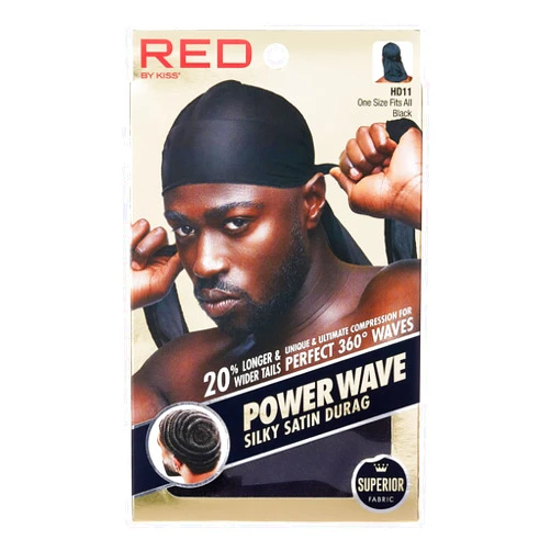 Red by Kiss KISS Red Power Wave Silky Satin Durag Extra Long Tails (Black)