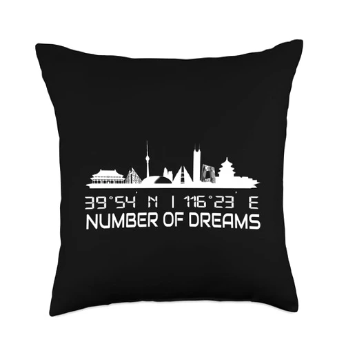 GPS Coodinates and Skyline of your Dream City Beijing Skyline GPS Coordinates Holiday Silhouette City China Throw Pillow, 18x18, Multicolor