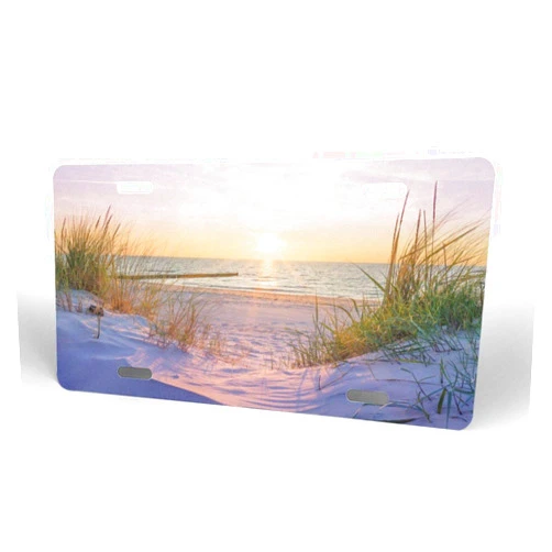 FeHuew Sunset Grass Sea Beach License Plate Front Car Decorative Novelty Auto Plate Tag Vanity Metal Aluminum 12x6 inch Home Wall Decor