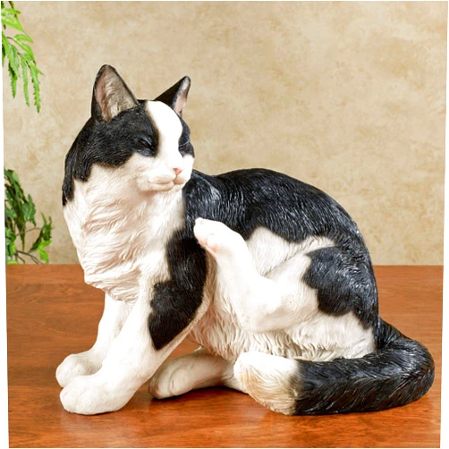 Touch of Class Merlin Cat Sculpture - Resin - Black, White - Scratching Kitty for Bedroom, Living Room, Hearth, Office, Desk, Bookshelf, Entryway, Foyer, Basement, Nursery