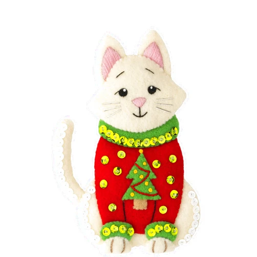 Bucilla Felt Applique 6 Piece Ornament Making Kit, Cats in Ugly Sweaters, Perfect for DIY Arts and Crafts, 89381E